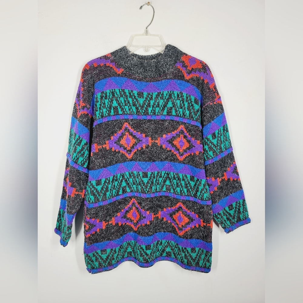 Vintage CROQUET Colorful Geometric Sweater, Size Large